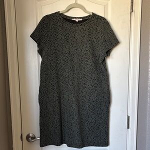 LOFT Black and Green Patterned Midi Dress